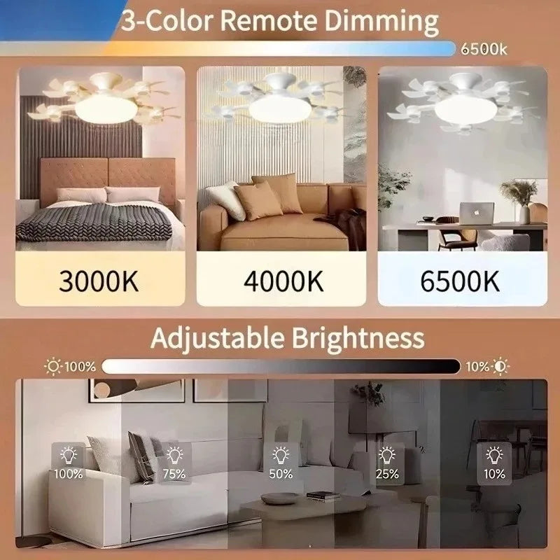 Modern LED Ceiling Fan with Remote Control – Dimmable Multi-Color Light, Silent Motor for Living Room & Bedroom