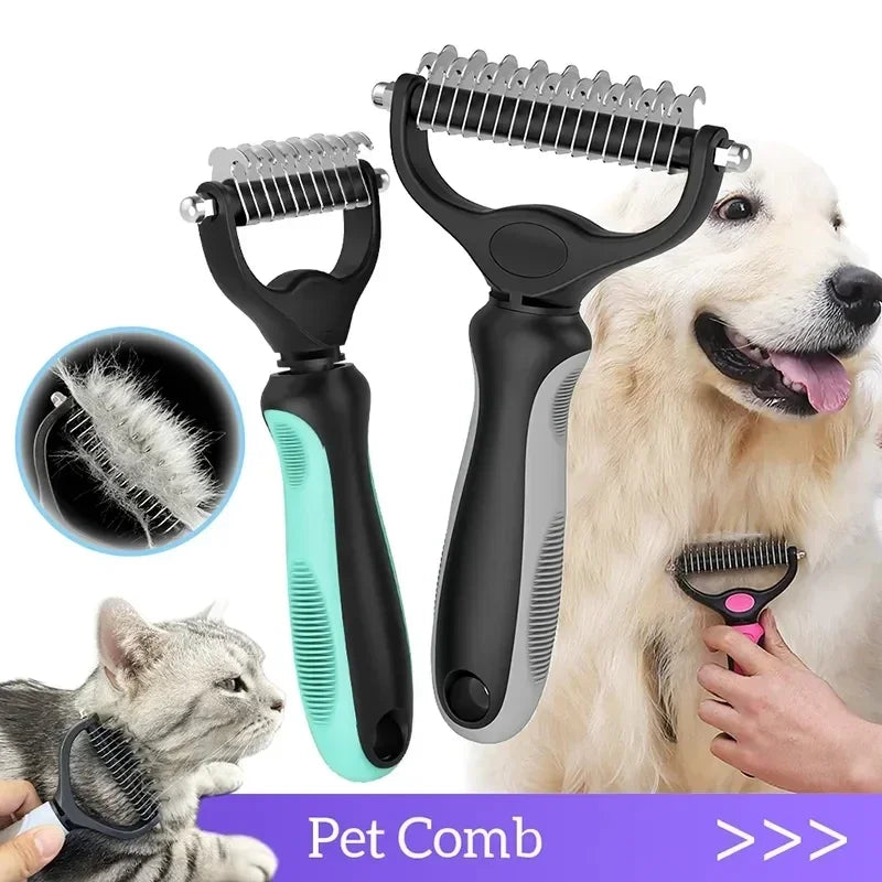 Double-Sided Pet Dematting Comb – Stainless Steel Deshedding & Detangling Brush for Dogs & Cats