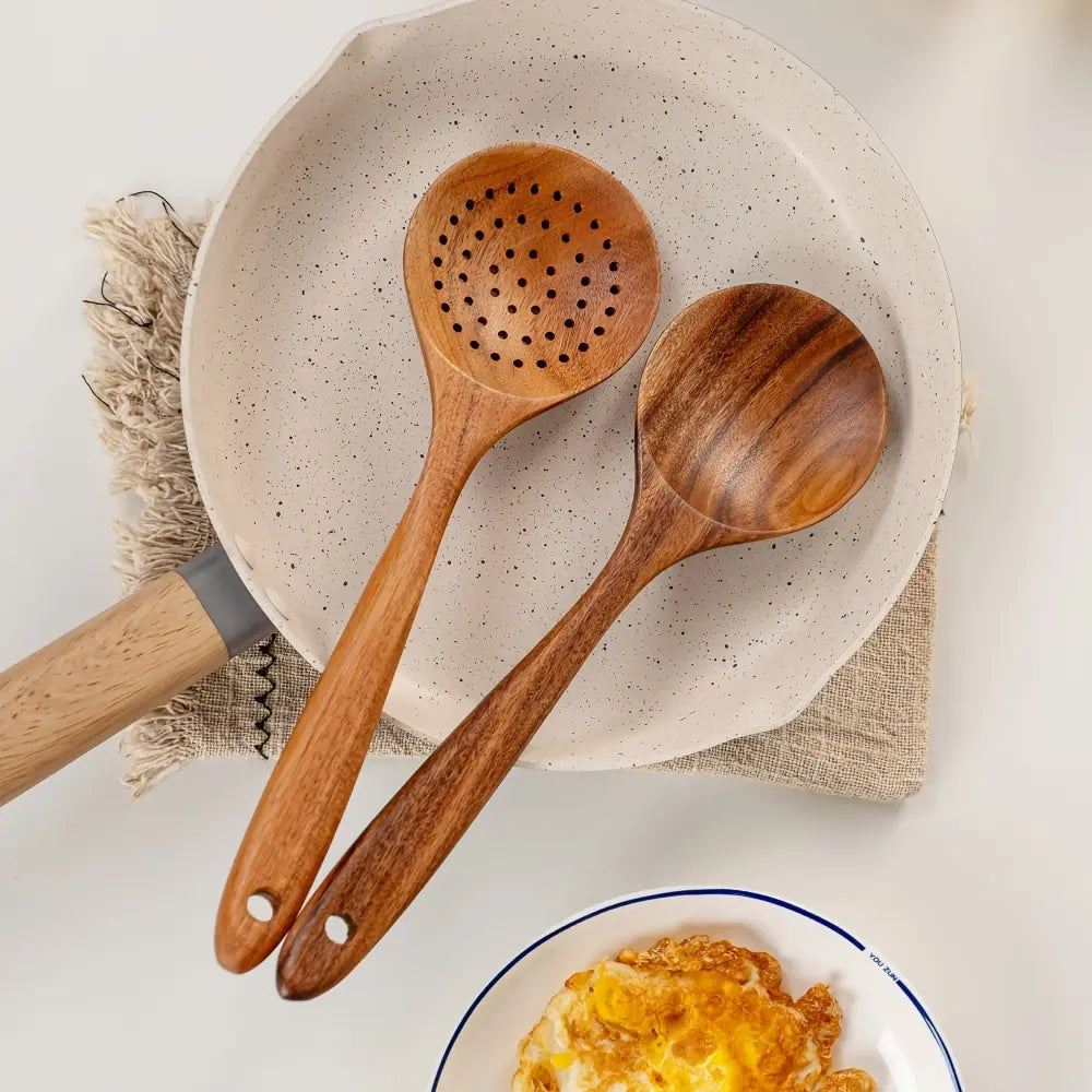 5-Piece Natural Teak Wooden Kitchen Utensil Set – Non-Stick Safe Cooking Tools