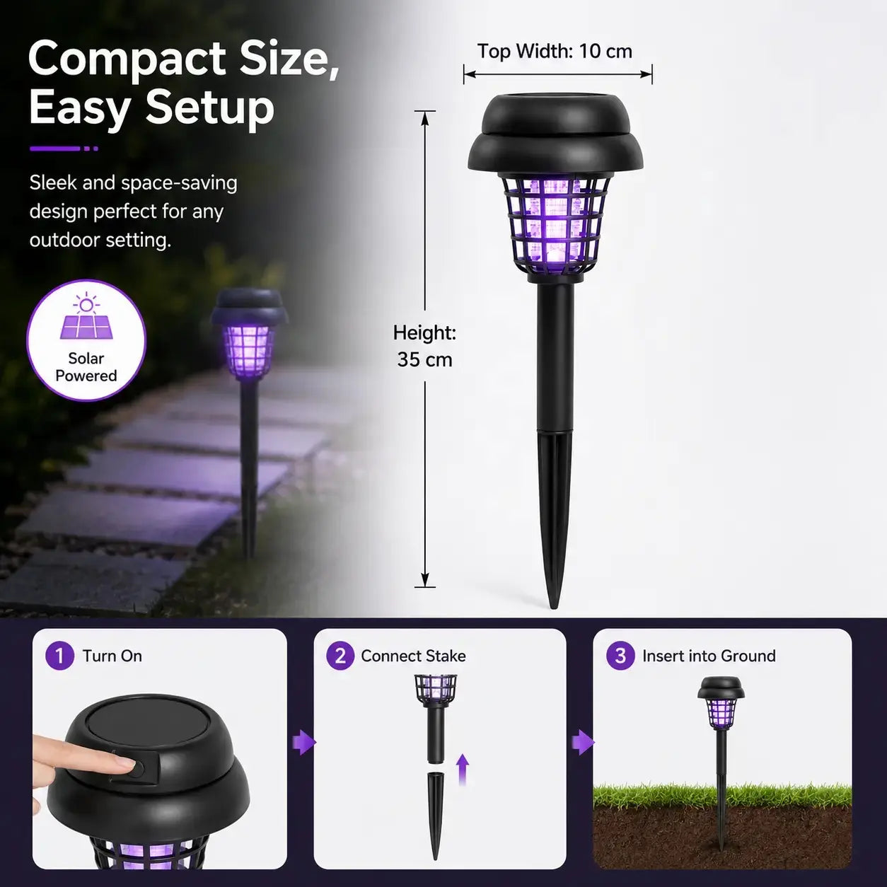 Solar Mosquito Zapper Light – UV Bug Killer Garden Stake Lamp | Solar Powered | Pathway Lighting | Weatherproof