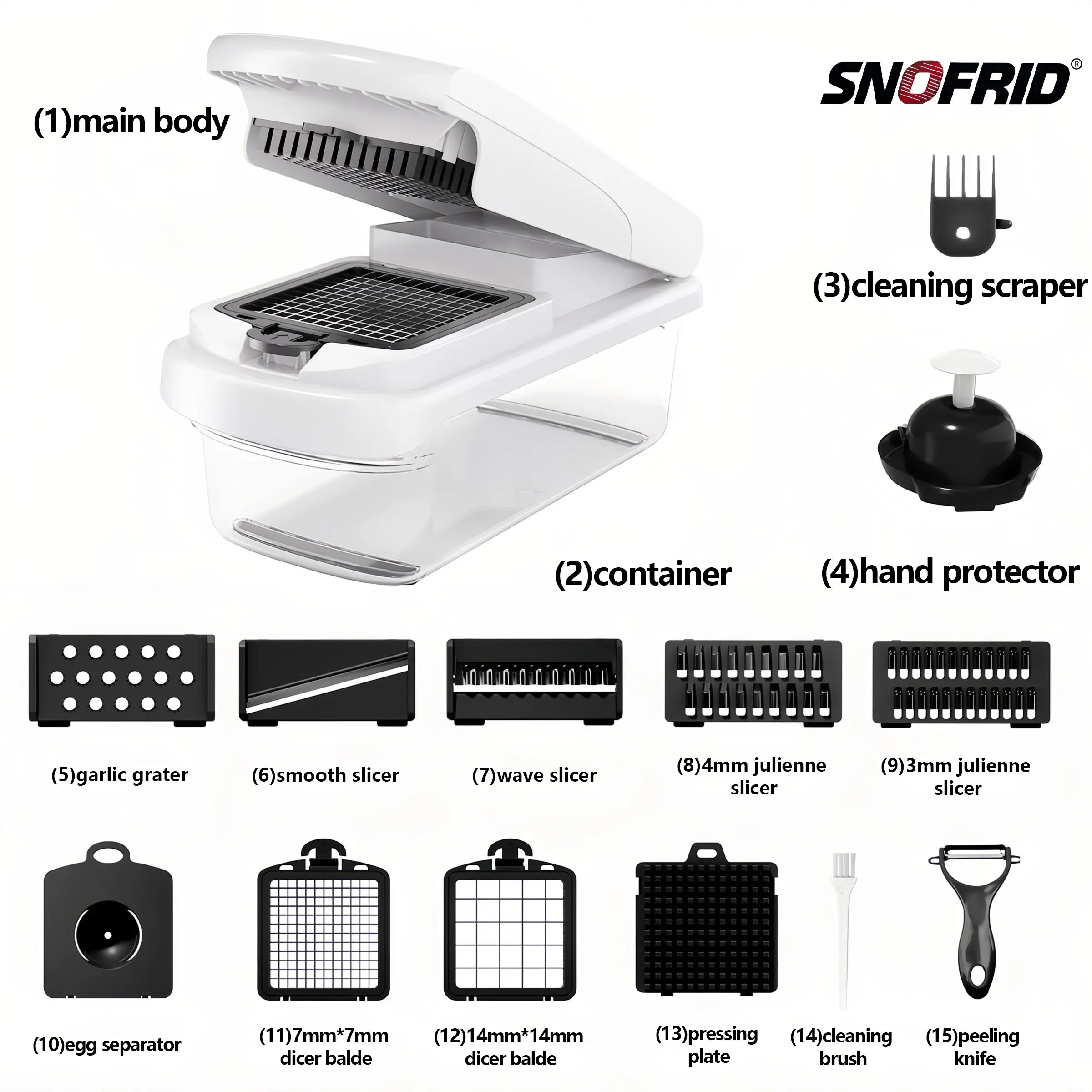 15-in-1 Multifunction Vegetable Chopper – Food Cutter with 8 Blades & Container