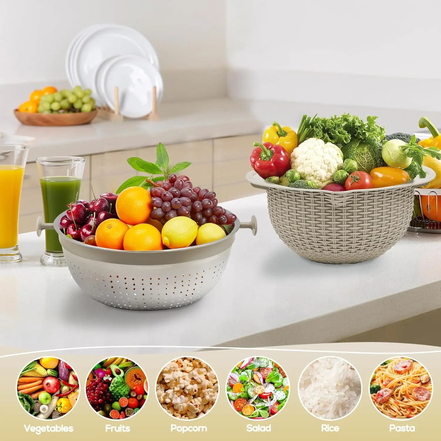 4-in-1 Colander & Mixing Bowl Set – Kitchen Strainer, Food Prep Bowl & Grater