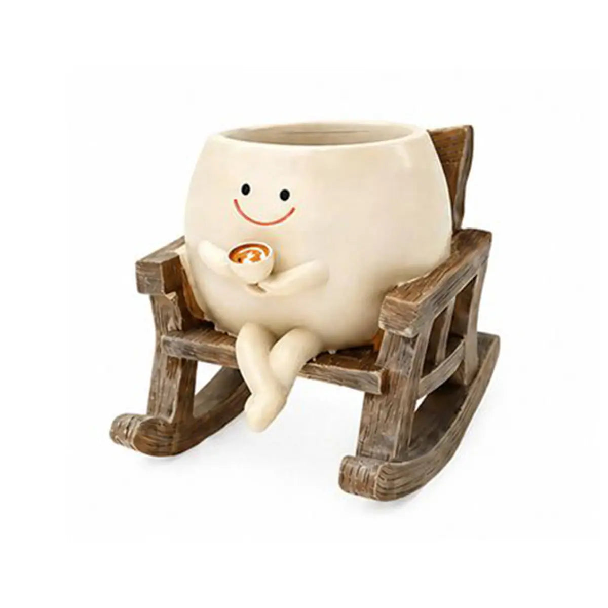 Smiley Face Rocking Chair Planter Pot – Cute Resin Succulent Planter with Drainage Hole