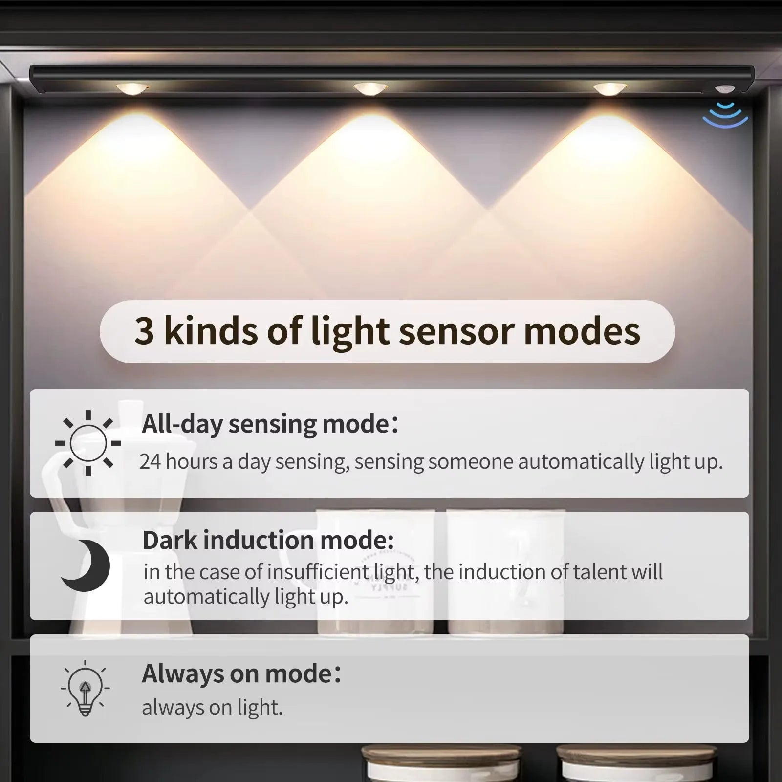 Wireless LED Under Cabinet Light with Motion Sensor – Rechargeable, Dimmable, 3 Color Temperatures for Kitchen, Bedroom & Wardrobe