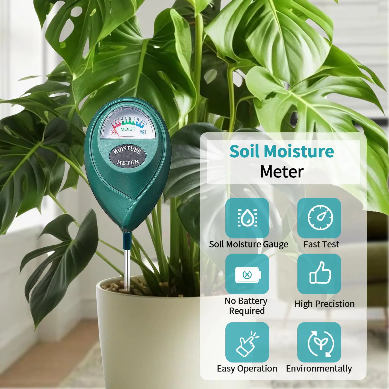 Soil Moisture Meter | No Battery | Indoor & Outdoor Plant Water Tester