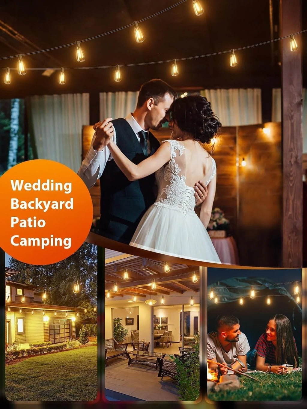100FT Outdoor Patio String Lights with Shatterproof Edison Bulbs — 2700K Warm White