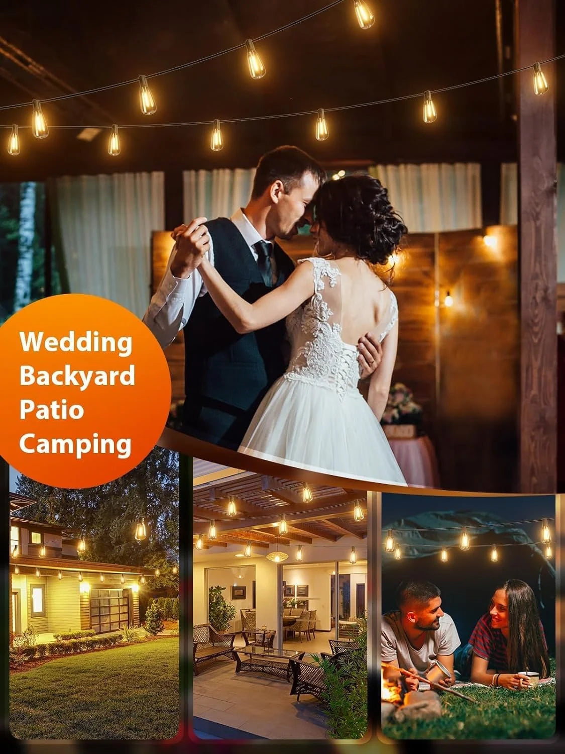 100FT Outdoor Patio String Lights with Shatterproof Edison Bulbs — 2700K Warm White