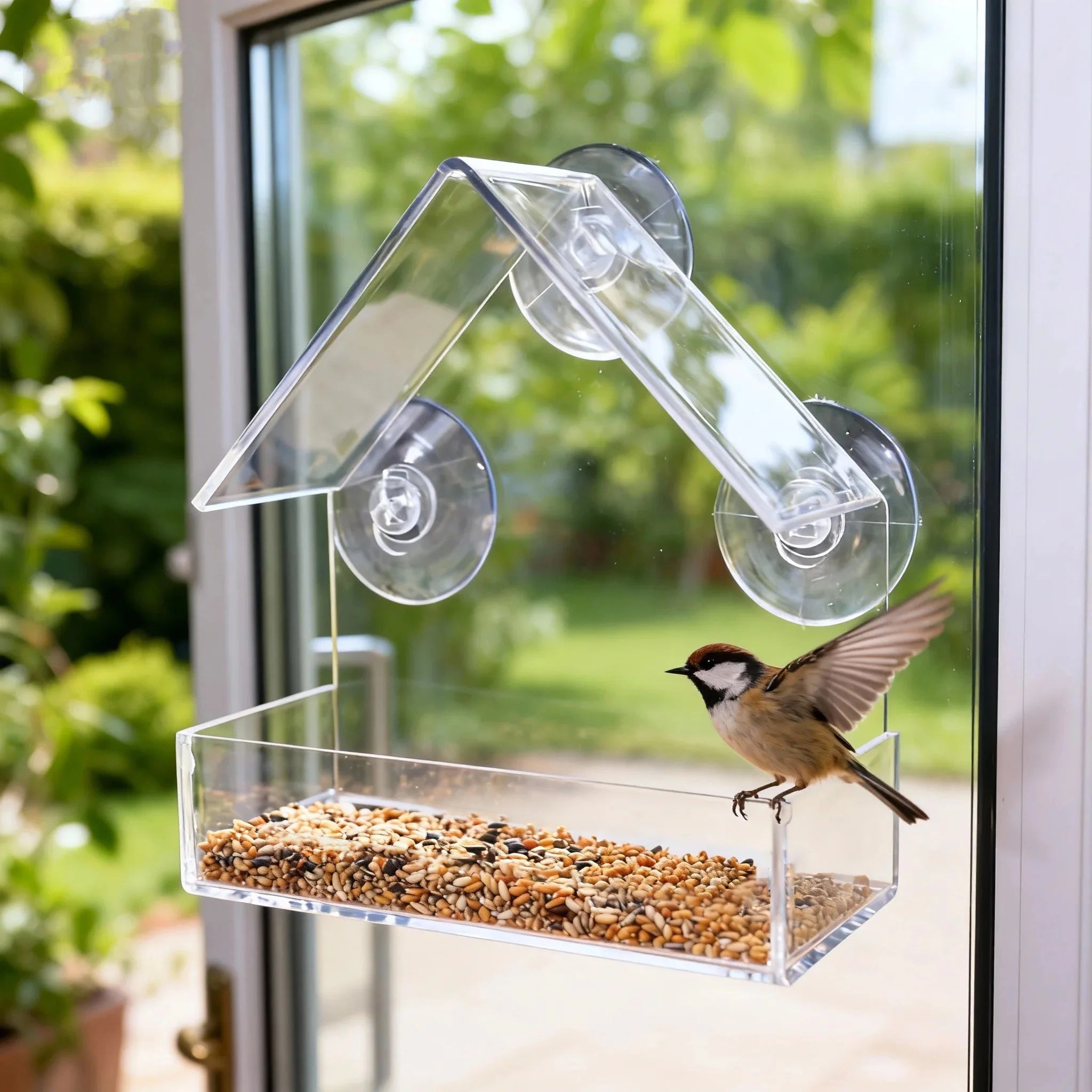 Window Bird Feeder with Suction Cups – Clear Acrylic Bird Feeder for Window, Outdoor Bird Feeder House for Garden Backyard, Bird Watching Gift for Bird Lovers, Transparent Bird Feeder Outside Hanging