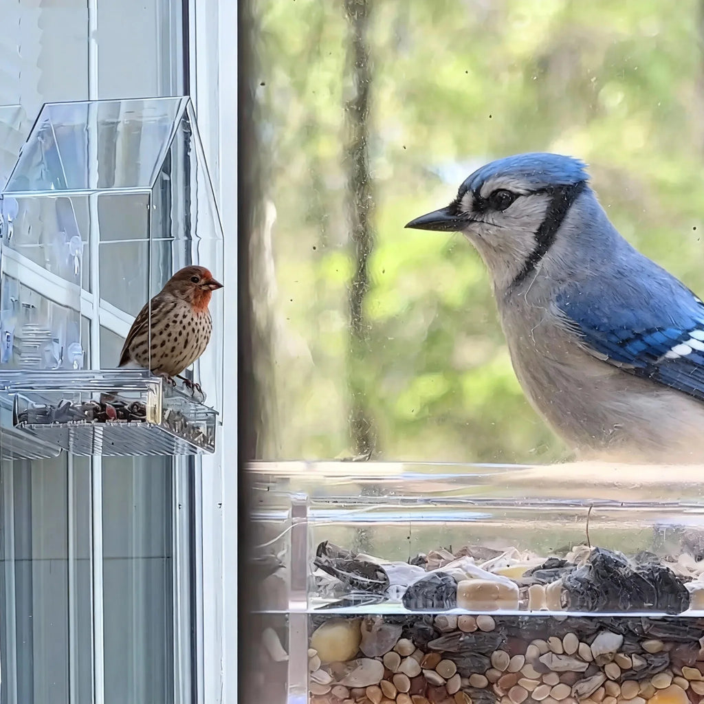 Window Bird Feeder with Suction Cups – Clear Acrylic Bird Feeder for Window, Outdoor Bird Feeder House for Garden Backyard, Bird Watching Gift for Bird Lovers, Transparent Bird Feeder Outside Hanging