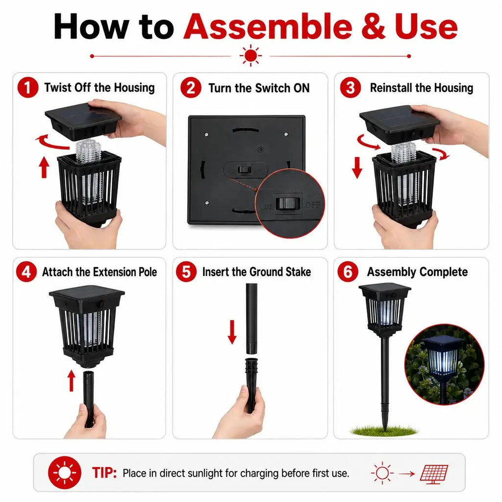 Solar Mosquito Zapper Light – UV Bug Killer Garden Stake Lamp | Solar Powered | Pathway Lighting | Weatherproof