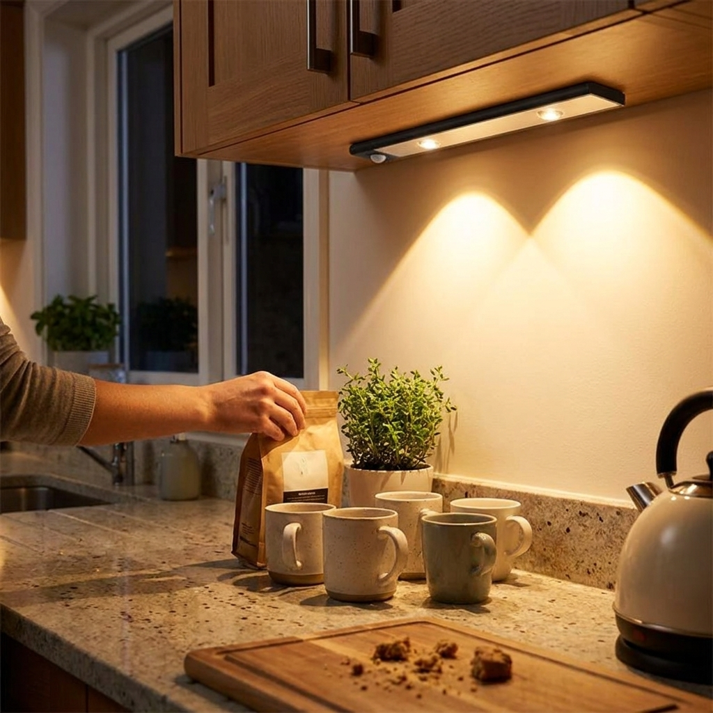 Wireless LED Under Cabinet Light with Motion Sensor in use