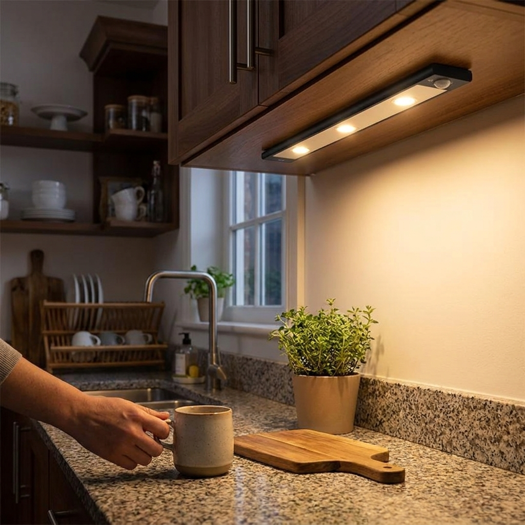 Wireless LED Under Cabinet Light, black 40cm, in use