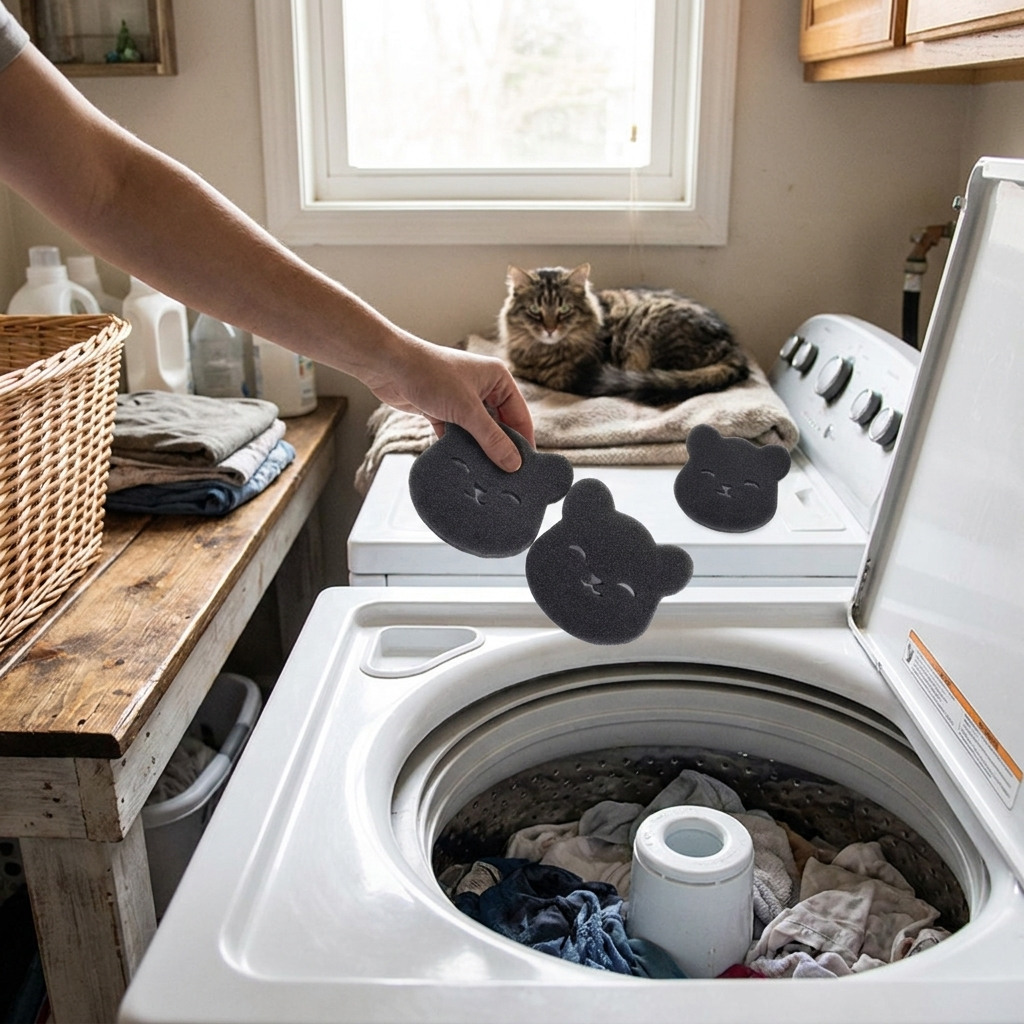 Reusable Pet Hair Remover Laundry Balls in use