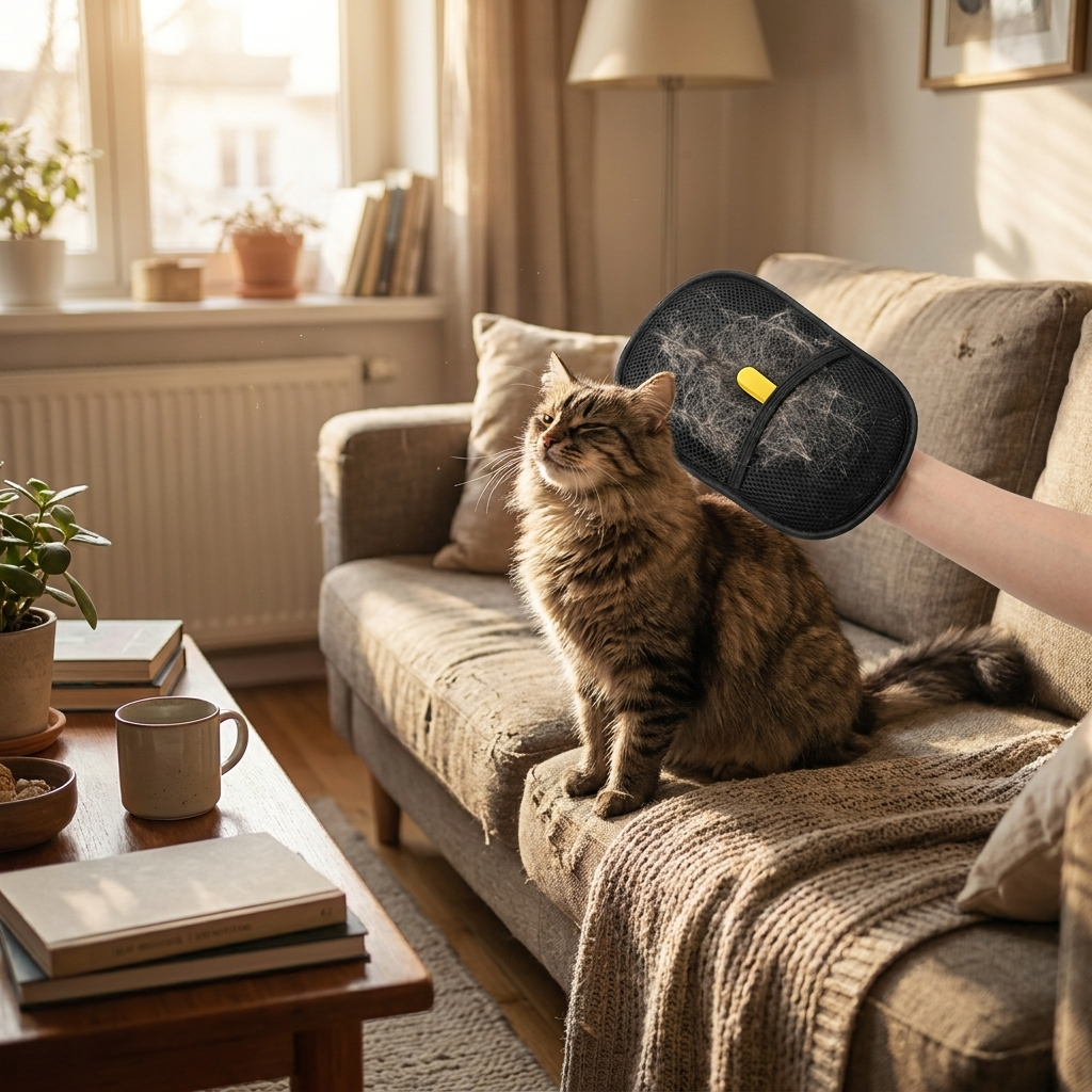 Pet Hair Removal Gloves grooming a pet