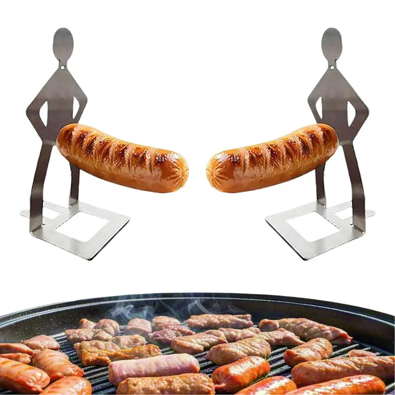 Novelty Sausage BBQ Grill Holder – Stainless Steel Hot Dog Roasting Stand | 2-Pack